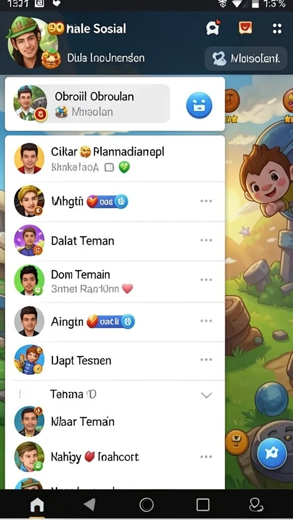 Menu fitur sosial untuk berinteraksi dengan pemain lain.