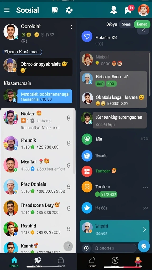 Screenshot menunjukkan interaksi sosial antar pengguna di HOMETOGEL.